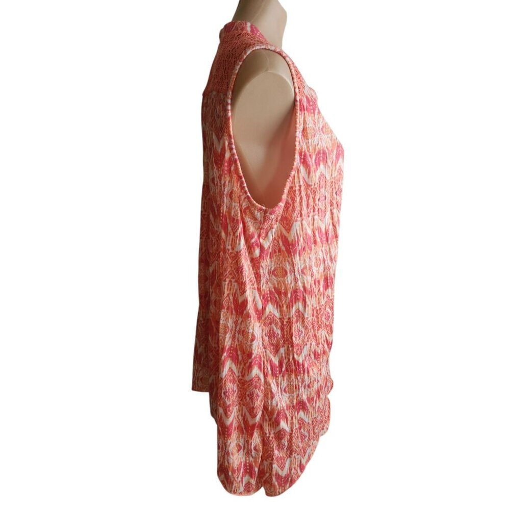 Summer Sleeveless Orange Geometric White Print Crochet Boho Hippie Top Size 1X - Picture 4 of 8